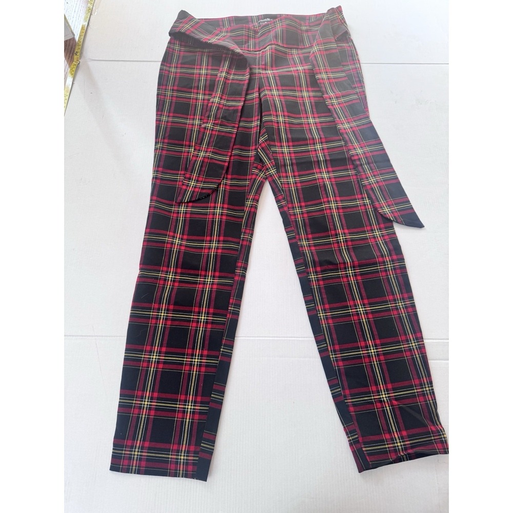 Soho Apparel ltd Women's Red  and Black Plaid Dress Pants Medium Pull‎ On